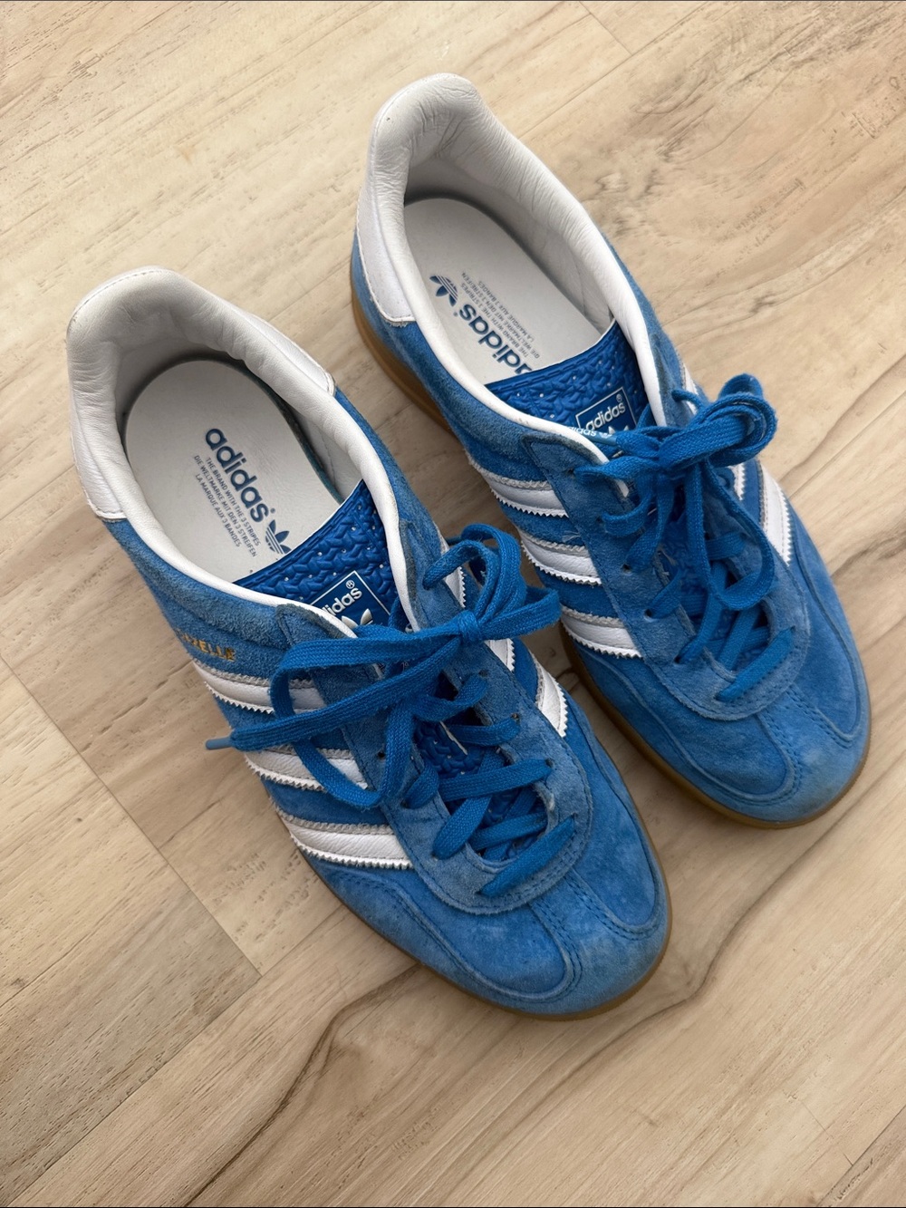Blue suede adidas gazelles